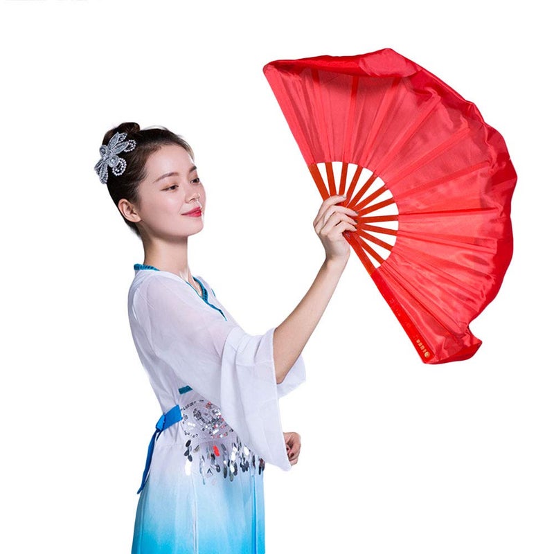 ZooBoo 1pair 12 Bones Plastic Dance Hand Held Fan Taichi Kungfu Fan Dancing Fans Martial Arts Sports Folding Hand Fan 4 Colors (Red) - Image 3